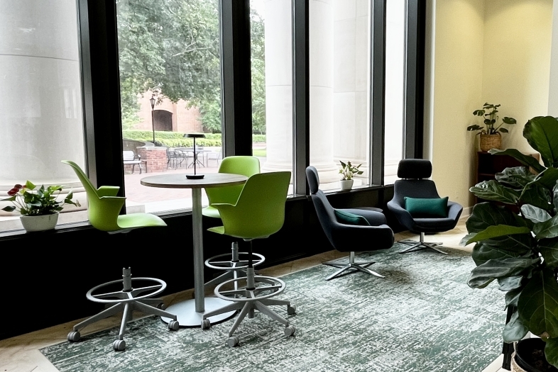 seats and windows of the Lilly Gallery transformed into Library
