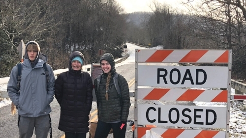 Dierauf (right) and her mother, Beth, and brother, Townsend, venture out after a winter storm near their home in Western North Carolina.