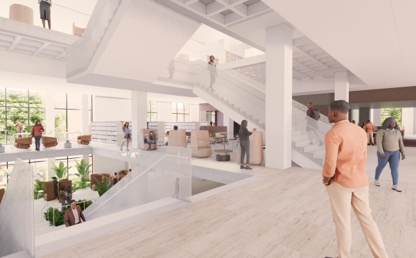 Stair approach Rendering of the new George Lawrence Abernethy Library