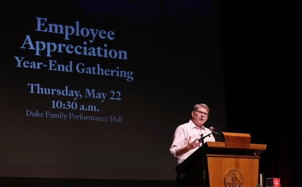 President Doug Hicks ’90 thanked and congratulated employees on a successful academic year during the Employee Appreciation event