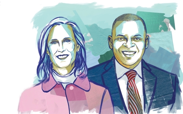 a painting of a woman and a man smiling