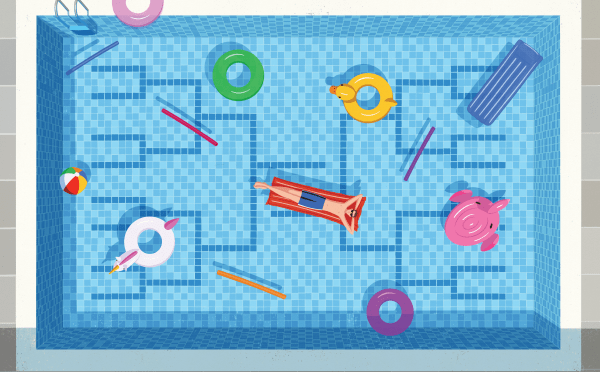 an illustration of someone lounging in a pool