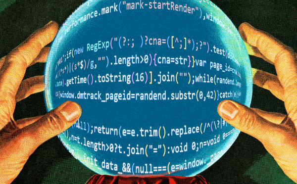 Illustration of a crystal ball filled with programmer code