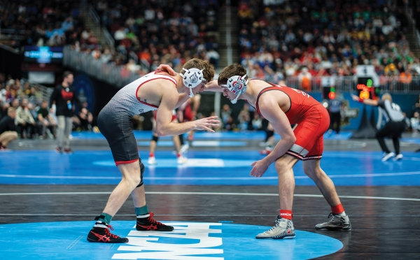 wrestler Anderson Heap ’28 during his title match at the Southern Conference (SoCon) Championships March 7