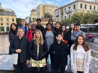 group photo before attending a Greek Orthodox service in the beautiful Monastiraki Square