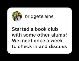 Started a book club with some other alums! We meet once a week to check in and discuss