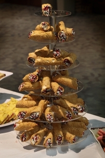 5-tiered desserts tray of cream-filled puffs at 20th anniversary celebration 