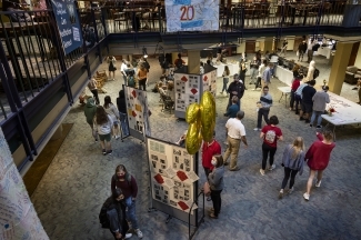 crowd of people in Alvarez College Union for 20th anniversary celebration