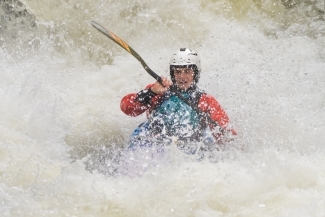 Ben Atherton '26 kayaks Green River Race