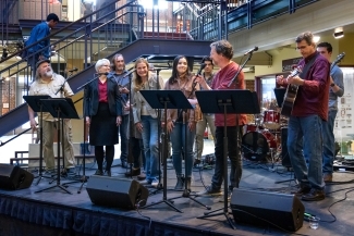 Faculty and staff performing at Block Party