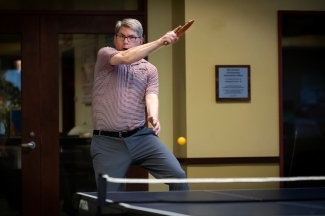 Doug Hicks playing ping pong