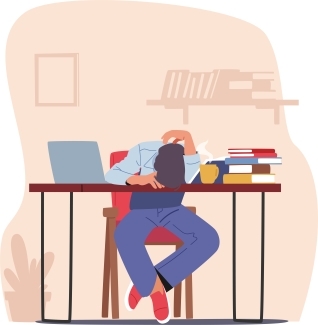 Illustration of teen sleeping at the computer