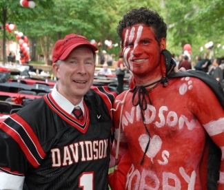 Bobby Vagt and Davidson fan during campus celebration, photo by Bill Giduz