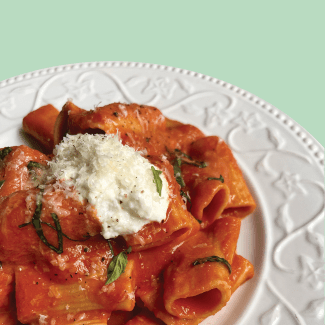 Rigatoni on decorative plate