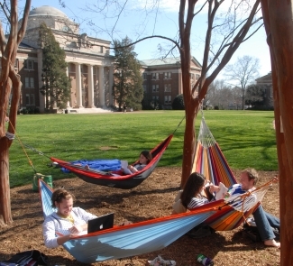 Students in hammocks in front of Chambers, photo by Bill Giduz