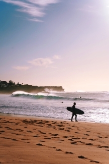 a surfer on a beach