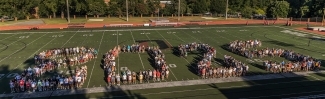 Class of 2025 first year students in 2025 formation in Richardson Stadium