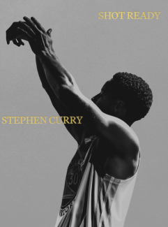 a black and white book cover of a man shooting a basketball with the text "Shot Ready" and "Stephen Curry"
