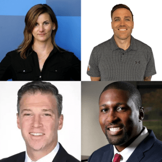 A grid of four professional headshots featuring three men and one woman from the BTS Class Athletics