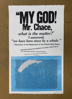 A broadside on white paper and large black lettering: "MY GOD! Mr. Chase" and a blue whale diving into the text below.