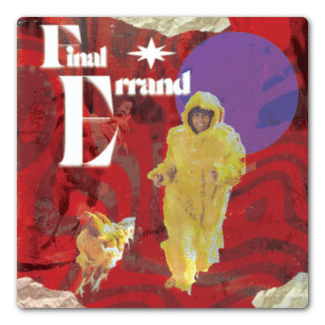 Album cover titled "Final Errand" featuring a person in a bright yellow hooded jumpsuit standing next to a chicken against a red patterned background with a purple circle and white text.