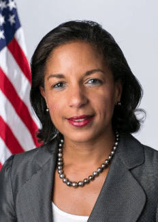Representative Susan Rice in a grey blazer with a necklace and white cami