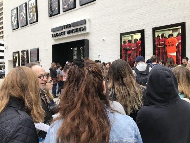 Students gather outside of museum