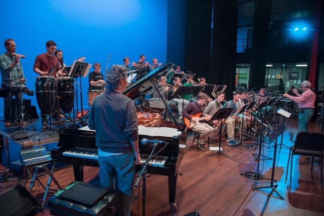 Rehearsal with the Davidson College Jazz Ensemble ahead of the show tonight