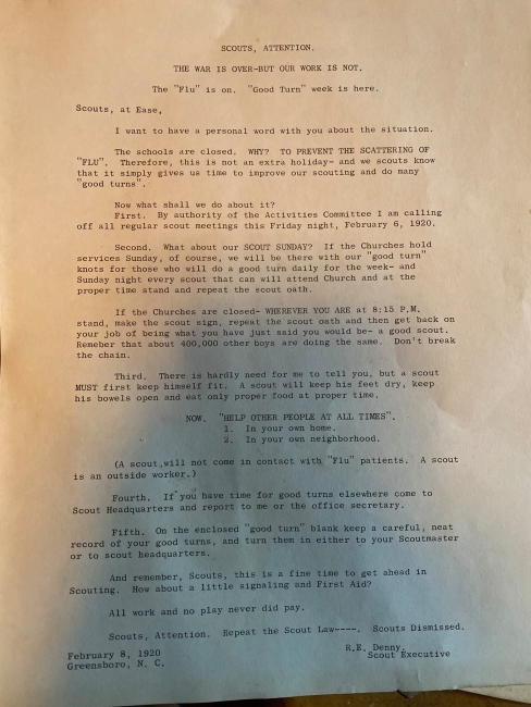 1920 Letter from R.E. Denny, Scout Executive