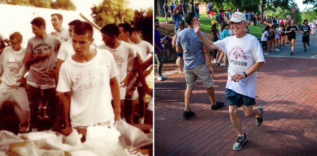 Sterling Martin as Student and Alum Running the Cake Race Photos Side by side