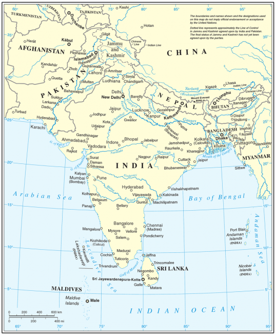 UN map of South Asia