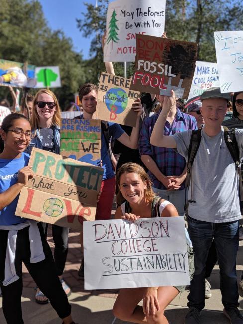 Davidson students rally at a #StrikeForClimate event 