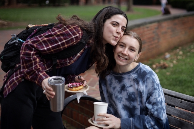 Student Friends Pose with Donuts