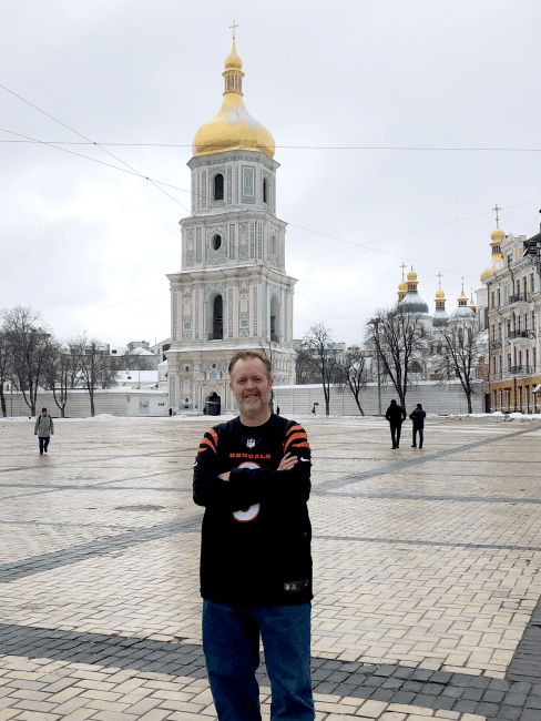 John Ballard '96 Stands in Front of St. Sophia Cathedral, Kyiv