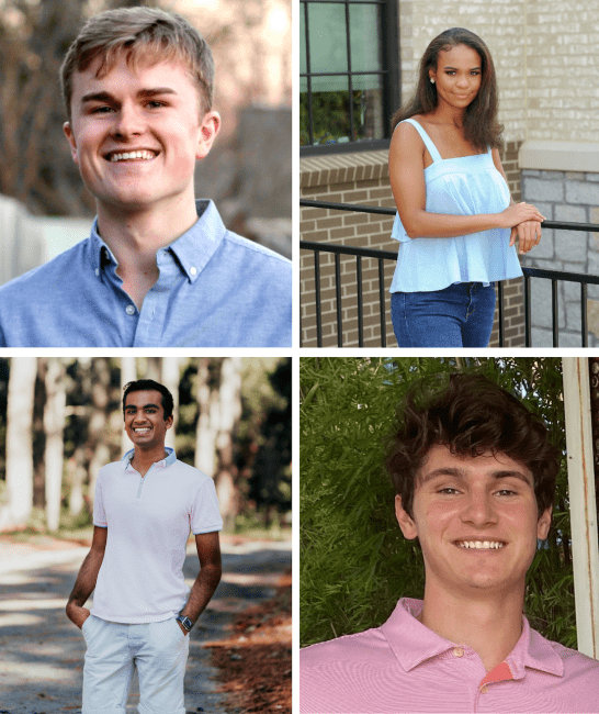 Headshots of students Drew Dibble, Morgan Martin, Kavi Gandhi & Josh Fuhrman
