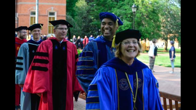 President-elect Doug Hicks and other Emory University leaders participate in commencement festivities at Oxford College.