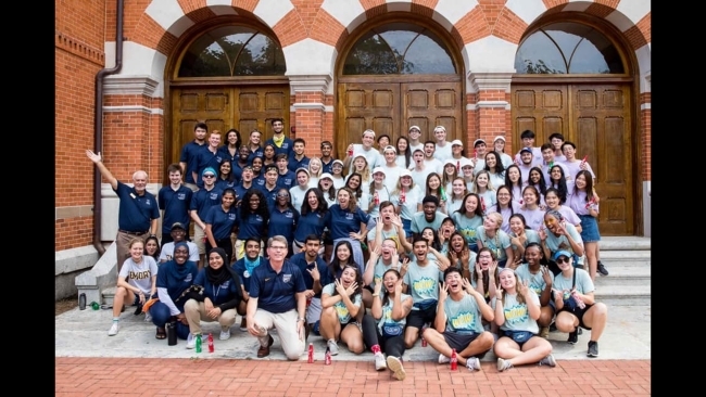 President-elect Doug Hicks with Oxford Campus Life student leaders during new student move-in and orientation.