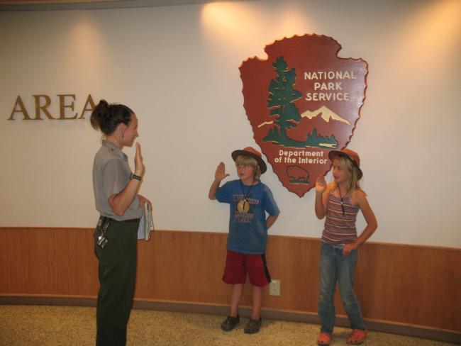 Louisa Bartkovich  takes the Junior Ranger pledge with brother, Jo, in 2008.