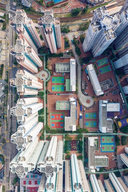 Basketball court seen from the air