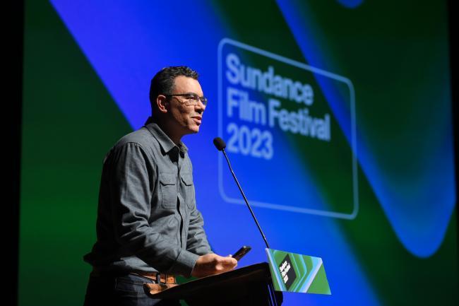 Peter Nicks on stage at Sundance Film Festival