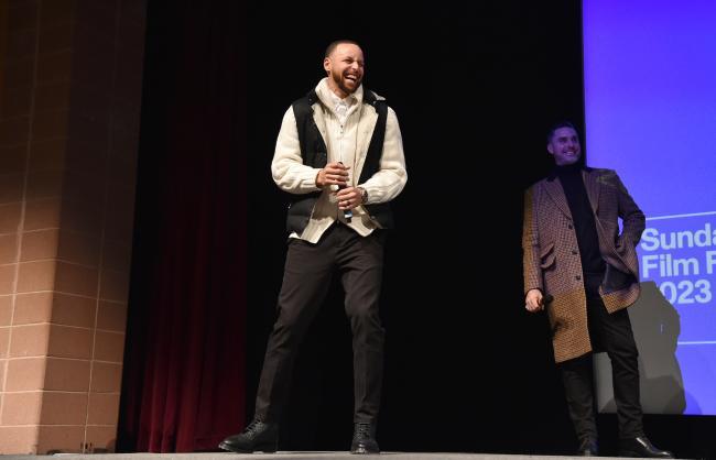 Stephen Curry laughs on stage at Sundance Film Festival Q&A