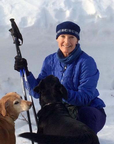 Emmy Knobloch with Dog and Skis