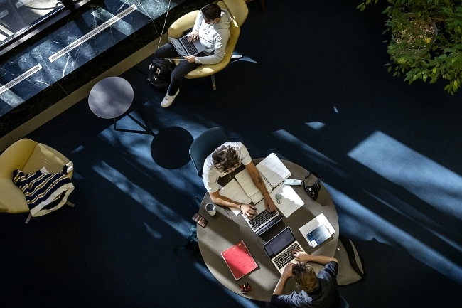 Aerial View of Students in EH Little Library