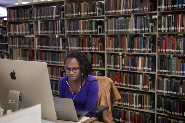 Student on Computer in EH Little Library