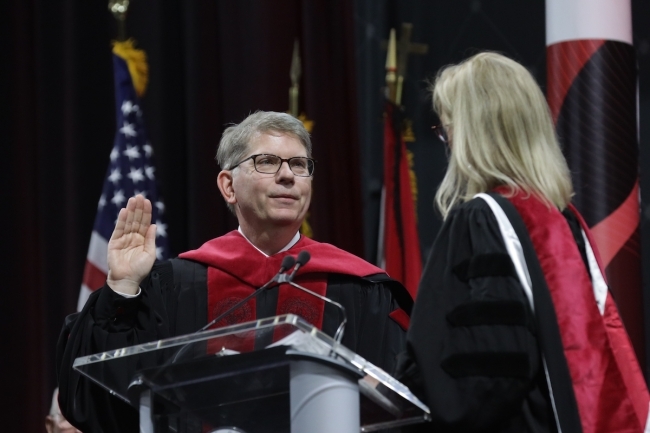 Inauguration of President Hicks -- new president being sworn in