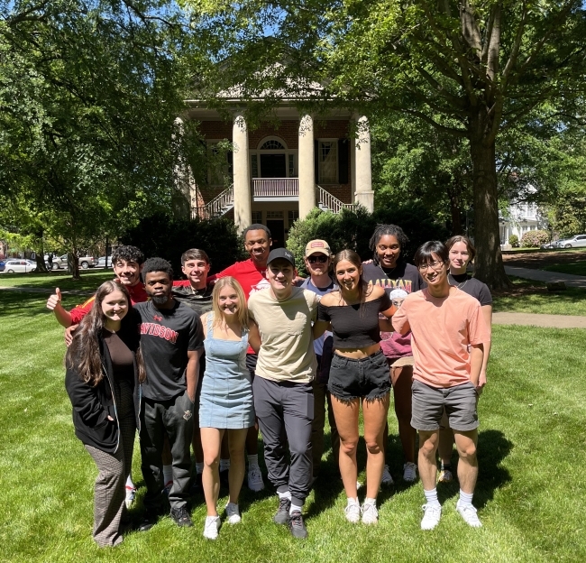 Some of the 2022-23 cohort of DCI Fellows on campus between Eu and Phi Halls