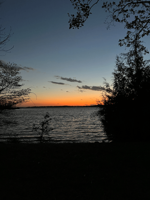 a lake at sunset