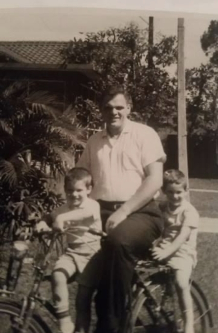 Bertis IV and Bill on the back of their dad’s bike in Taiwan, 1963