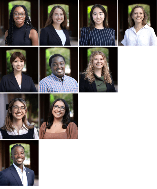 a compilation of headshots of students on a white tiled background
