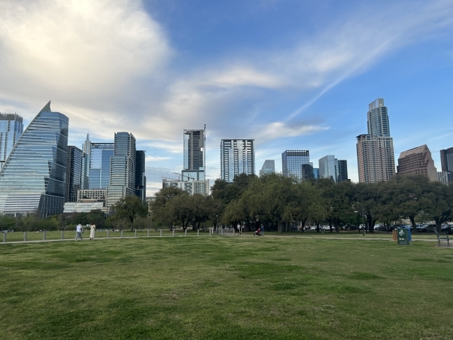 a view of skyscrapers and greenery in Austin, Texas